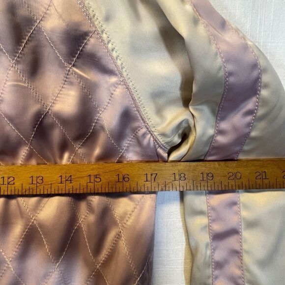 Express Green Cream Reversible Embroidered Satin Bomber Jacket Size Small - Picture 11 of 12